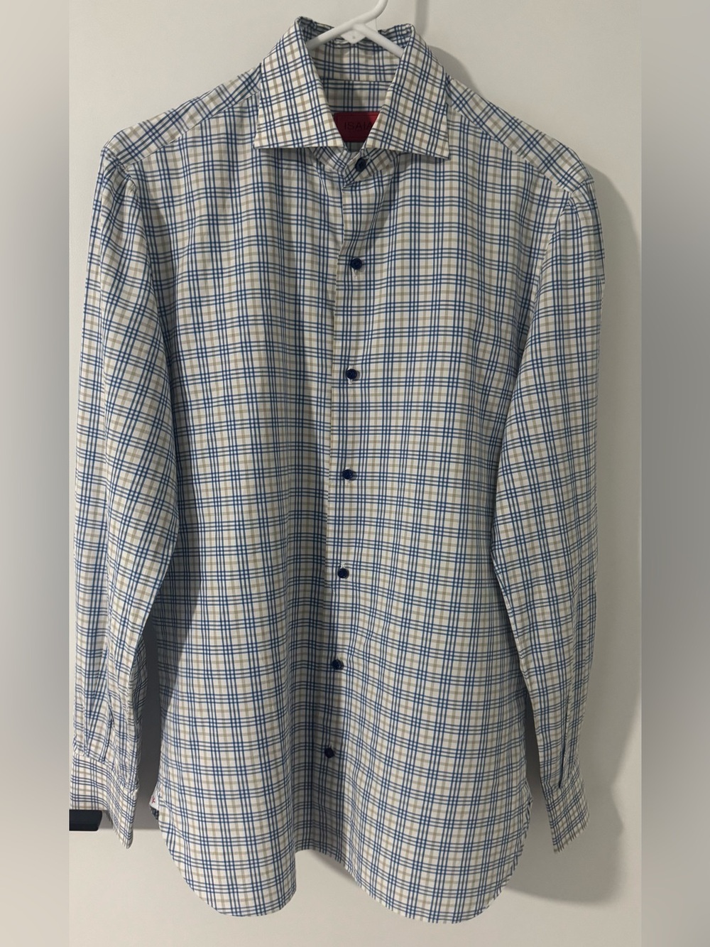 ISAIA Napoli Cotton Gingham Long Sleeve Button Down Dress Shirt Italy 15.5 -39